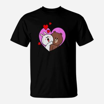 Brown Bear Cony Bunny 4Ever In My Heart Valentines Couples T-Shirt - Monsterry