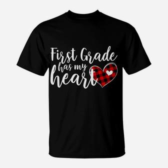 Buffalo Plaid 1St First Grade Has My Heart Teacher Valentine T-Shirt | Crazezy