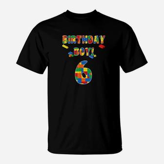 Building Block Birthday Boy Turning 6 T-Shirt | Crazezy DE