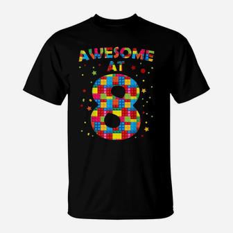 Building Blocks Bricks Awesome At 8 Years Old Birthday Boy T-Shirt | Crazezy DE