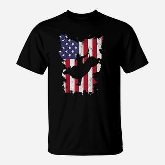 Bull Riding Rodeo Cowboy Usa Flag 4Th Of July Us America T-Shirt | Crazezy