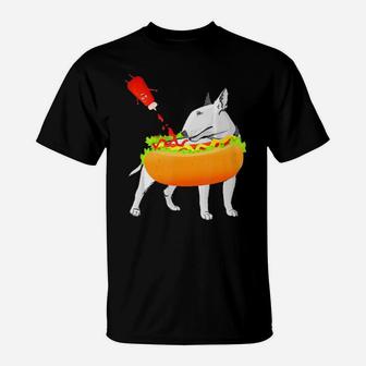 Bull Terrier Hot Dog Funny Hot Dogs Christian Foodie T-Shirt - Monsterry