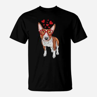 Bull Terrier Sunglasses Heart Cute Dog Valentine T-Shirt - Monsterry