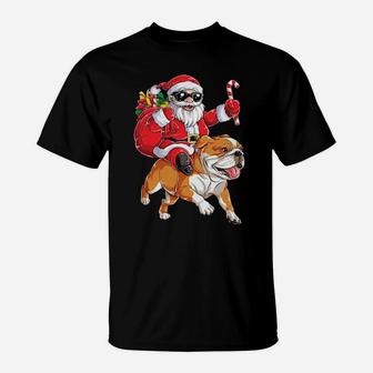 Bulldog And Santa Claus T-Shirt - Monsterry