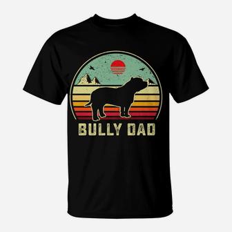 Bully Or Pitbull Dog Owner Daddy- Dad Retro Sunset T-Shirt | Crazezy DE