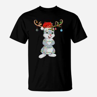 Bunnies Rabbits Xmas Gift Reindeer Santa Hat Bunny Christmas Sweatshirt T-Shirt | Crazezy