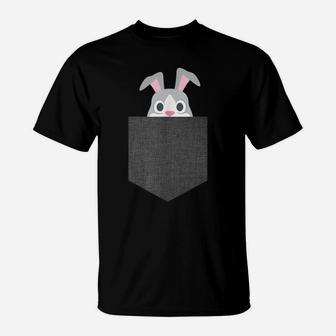 Bunny Rabbit Pocket Patch Easter Bunny T Shirt T-Shirt | Crazezy