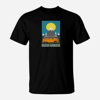 Busfahrer Berge Sonnenuntergang T-Shirt, Kreatives Design für Busliebhaber - Seseable