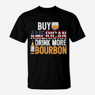 Buy American Drink More Bourbon Whiskey Drinking T-Shirt - Monsterry