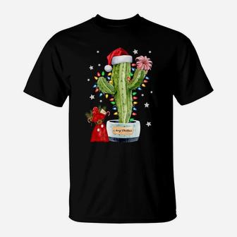Cactus Christmas Sweater Lights Santa Gifts Xmas Plant Lover Sweatshirt T-Shirt | Crazezy