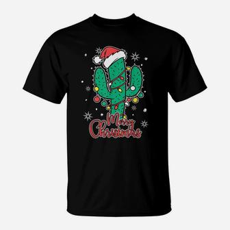 Cactus Wear Santa's Hat With Christmas Lights Cactus Lovers T-Shirt | Crazezy AU