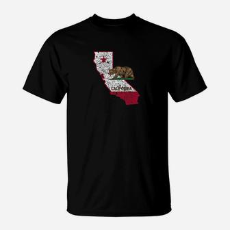 California Bear Flag Distressed Map Republic T-Shirt - Thegiftio UK