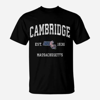Cambridge Massachusetts Ma Vintage American Flag Design T-Shirt | Crazezy DE