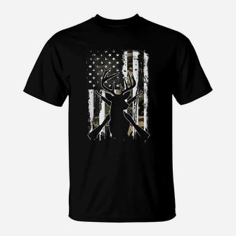 Camo American Flag Deer Hunting Whitetail Buck Usa Hunter T-Shirt | Crazezy