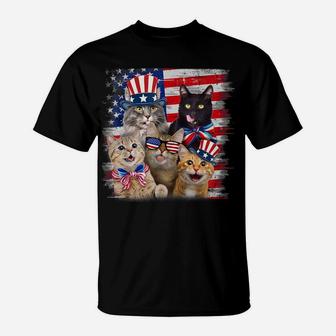Cat Happy Freedom Day Cat Lovers Cat Moms 4Th July American T-Shirt | Crazezy