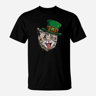Cat Leprechaun Happy St Cattys Day Catricks Patricks T-Shirt - Thegiftio UK