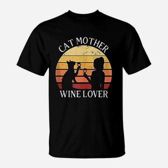 Cat Mother Wine Lover Vintage T-Shirt | Crazezy DE
