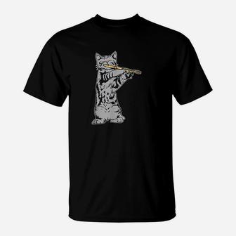 Cat Playing Flute Cool Musician Marching Band T-Shirt | Crazezy DE