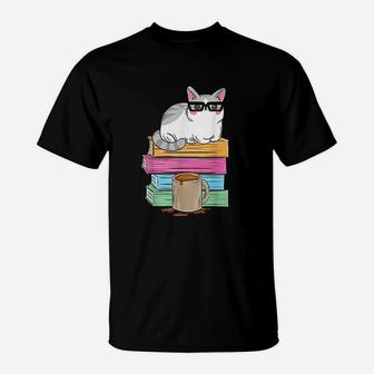 Cat Reading Coffee T-Shirt | Crazezy