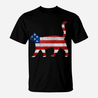 Cat Silhouette Walk Usa Flag Patriotic Vintage Kitten Lovers T-Shirt | Crazezy