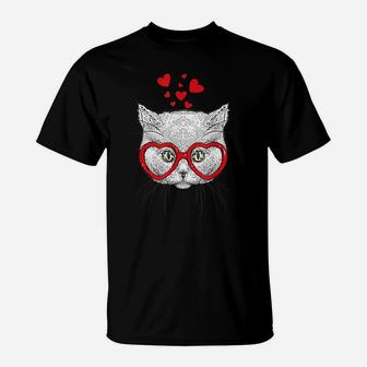 Cat Sunglasses Heart Funny Cute Kitten Valentine Gift T-Shirt | Crazezy AU