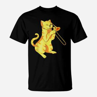 Cat Trombone - Meow Collection Gift For Music Lovers T-Shirt | Crazezy