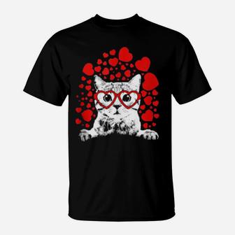 Cat Wears Heart Sunglass Kitten Cute Valentine T-Shirt - Monsterry DE