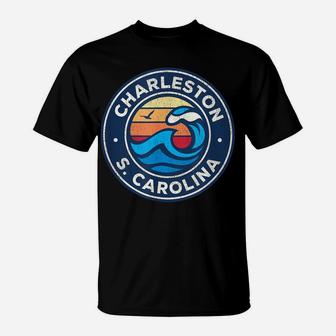 Charleston South Carolina Sc Vintage Nautical Waves Design T-Shirt | Crazezy UK