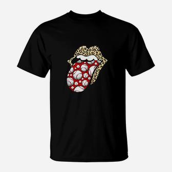 Cheetah Print Lips With Red White Baseball Tongue T-Shirt | Crazezy UK