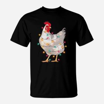 Chicken Christmas Lights With Santa Hat Funny Pajamas Sweatshirt T-Shirt | Crazezy UK