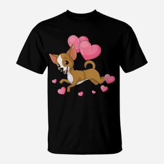 Chihuahua Valentines Day Holding Balloon Heart My Valentine T-Shirt - Monsterry