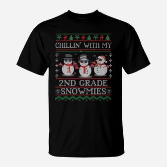 Chillin With My 2Nd Grade Snowmies Ugly Sweater Christmas T-Shirt | Crazezy