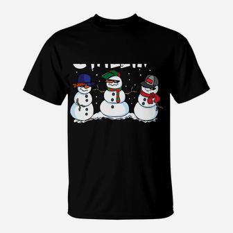 Chillin' With My Snowmies Funny Christmas Snowman T-Shirt | Crazezy