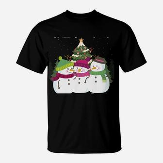 Chillin' With My Snowmies Xmas Snowman Sweatshirt T-Shirt | Crazezy