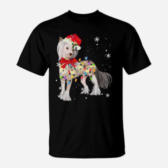 Chinese Crested Dog Christmas Light Xmas Mom Dad Gifts T-Shirt | Crazezy