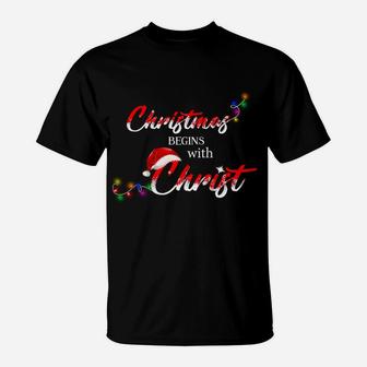 Christmas Begin With Christ Tee Christmas Fairy Light T-Shirt | Crazezy