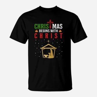 Christmas Begins With Christ Xmas Holiday Christian Sweatshirt T-Shirt | Crazezy