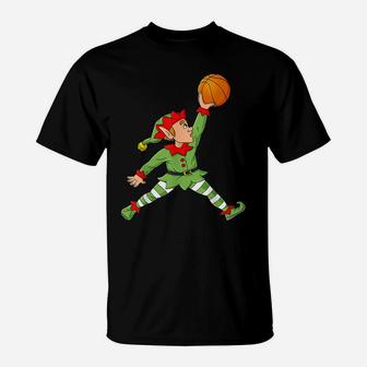 Christmas Elf Basketball Funny Boys Kids Family Pajama Xmas T-Shirt | Crazezy DE