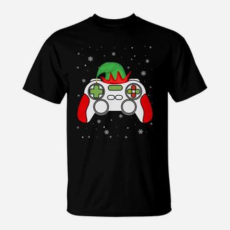 Christmas Elf Gamer Controller Boys Kids Teens Gaming Xmas T-Shirt | Crazezy