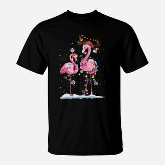 Christmas Flamingo Santa Hat Xmas Lights Flamingo Loves T-Shirt | Crazezy CA