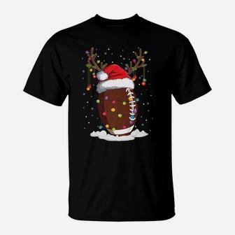 Christmas Football Reindeer Funny Santa Hat Xmas Kids T-Shirt | Crazezy AU