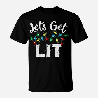 Christmas Funny Pajamas Let's Get Lit Drinking Christmas T-Shirt | Crazezy AU