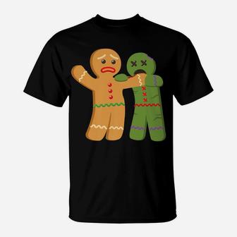 Christmas Gingerbread Zombie Bite Funny Design T-Shirt | Crazezy