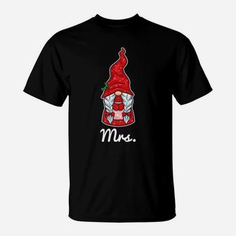 Christmas Gnomes Mrs Couple Matching Outfit Xmas Gift Women T-Shirt | Crazezy