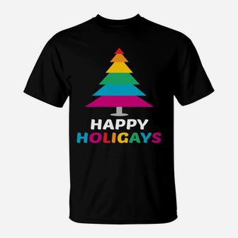 Christmas Happy Holigays Lgbtq Rainbow Gay Design T-Shirt | Crazezy UK