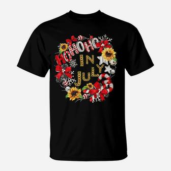 Christmas In July Motif - Funny Hohoho Circle With Sunflower T-Shirt | Crazezy UK