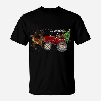 Christmas Is Coming Funny Farmer Santa Claus Tractor Gifts T-Shirt | Crazezy CA