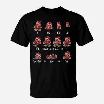 Christmas Math Teacher Fraction Gingerbread Cookie Santa Hat T-Shirt | Crazezy