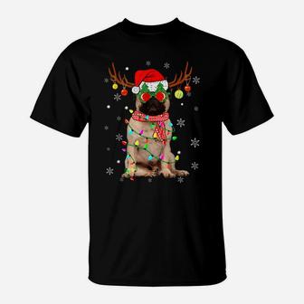 Christmas Pajama Pug Xmas Lights Dog Dad Mom T-Shirt | Crazezy