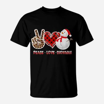 Christmas Peace Love Leopard Heart Xmas Snowman Men Women T-Shirt | Crazezy CA